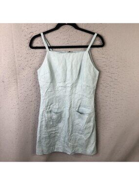 Reformation Dress Womens 4 Green Linen Square Neck Mini Sundress Pockets Summer